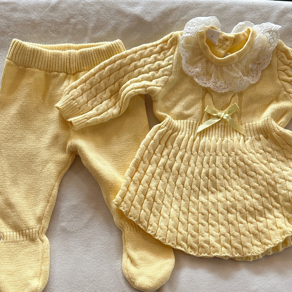 Yellow Knit Baby Outfit Set